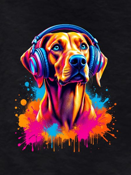 Viszla with headphones