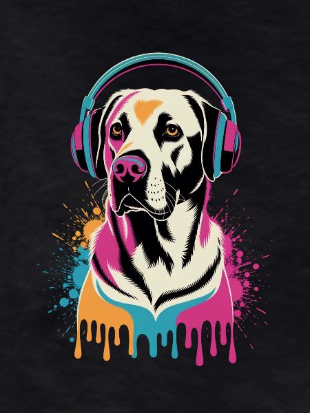 Labrador with headphones