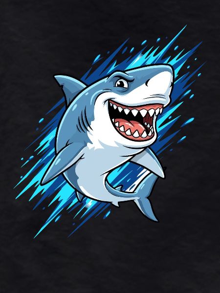 Blue cartoon shark with splashes