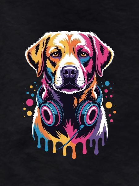 Labrador with headphones
