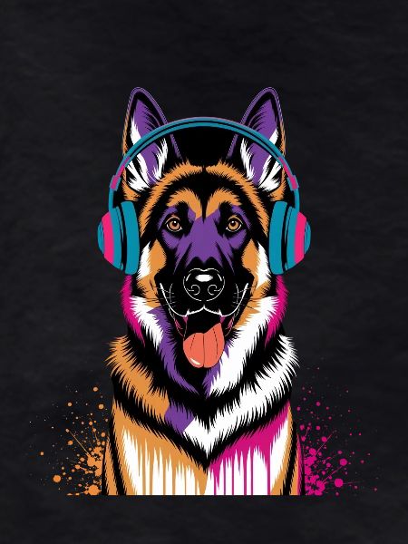 German Shepherd with Headphones