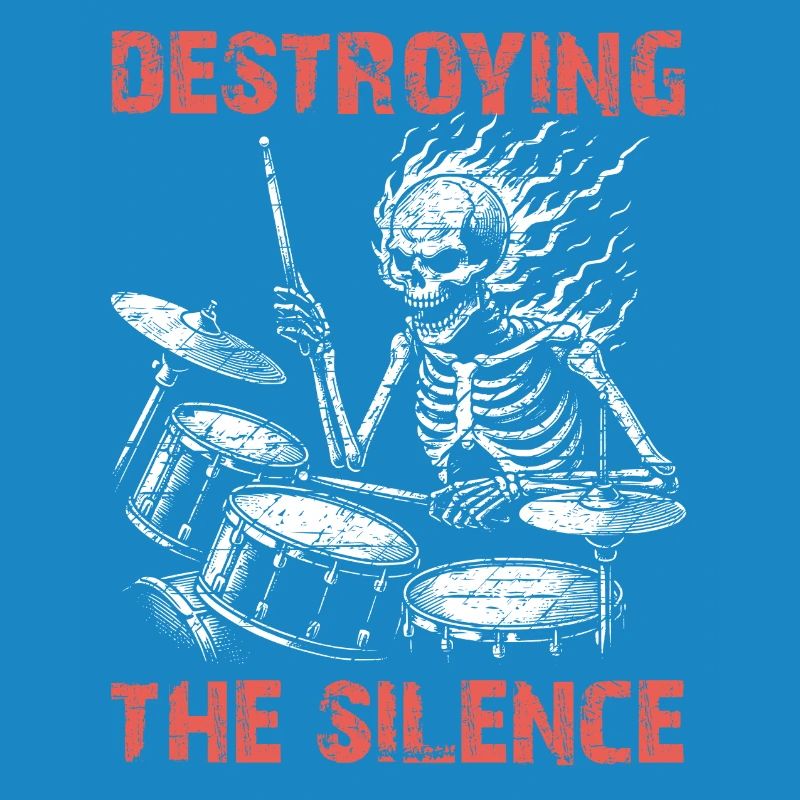 Drummer Skull skeleton on the drum set