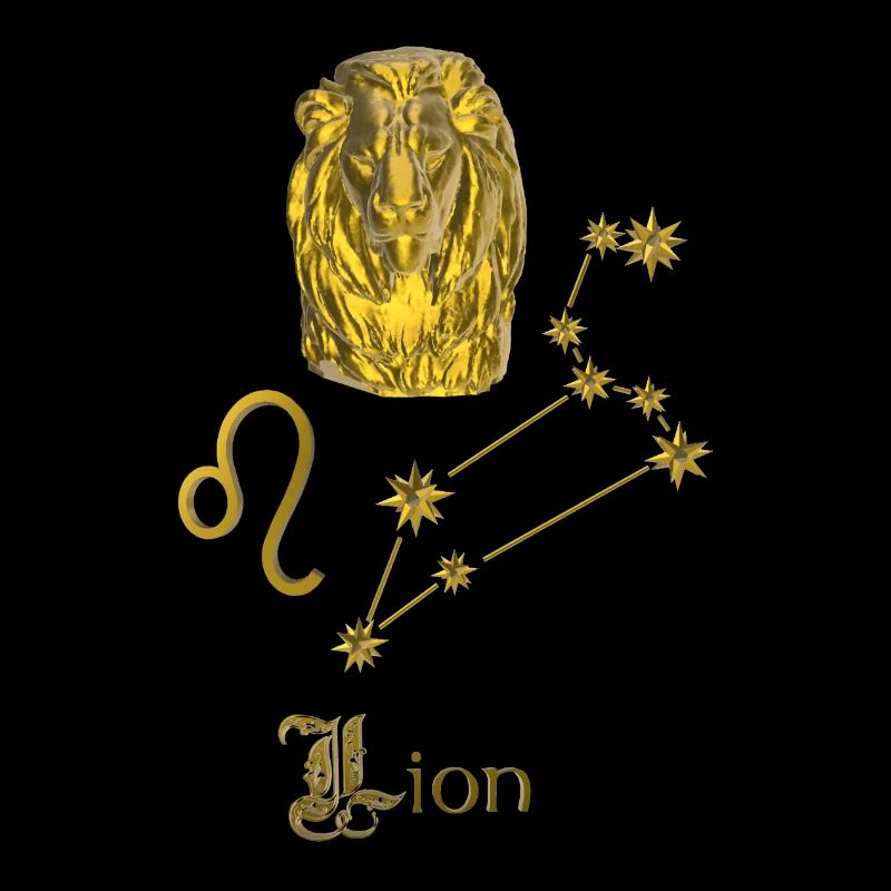 Signe du zodiaque Lion 3D, or