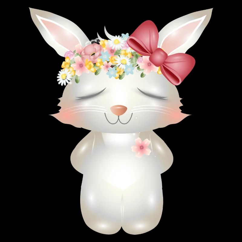 Lapin blanc mignon avec des fleurs et un arc