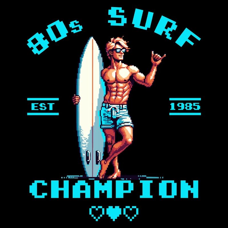 Pixel rétro 80e champion de surf