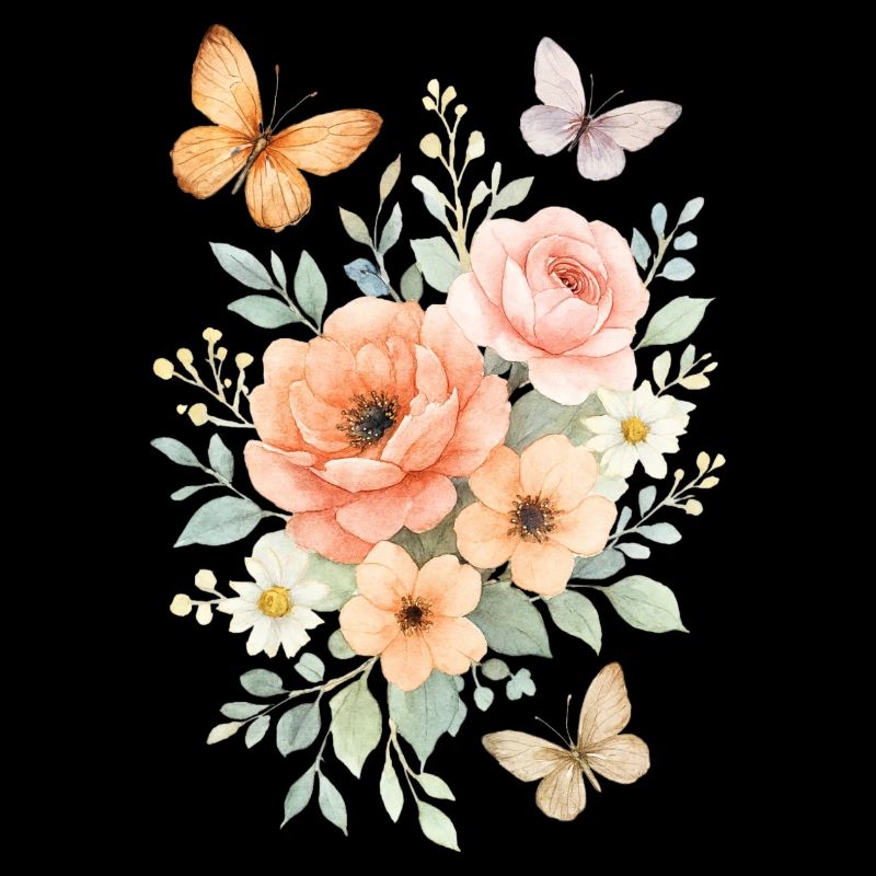 Watercolor flower magic with butterflies