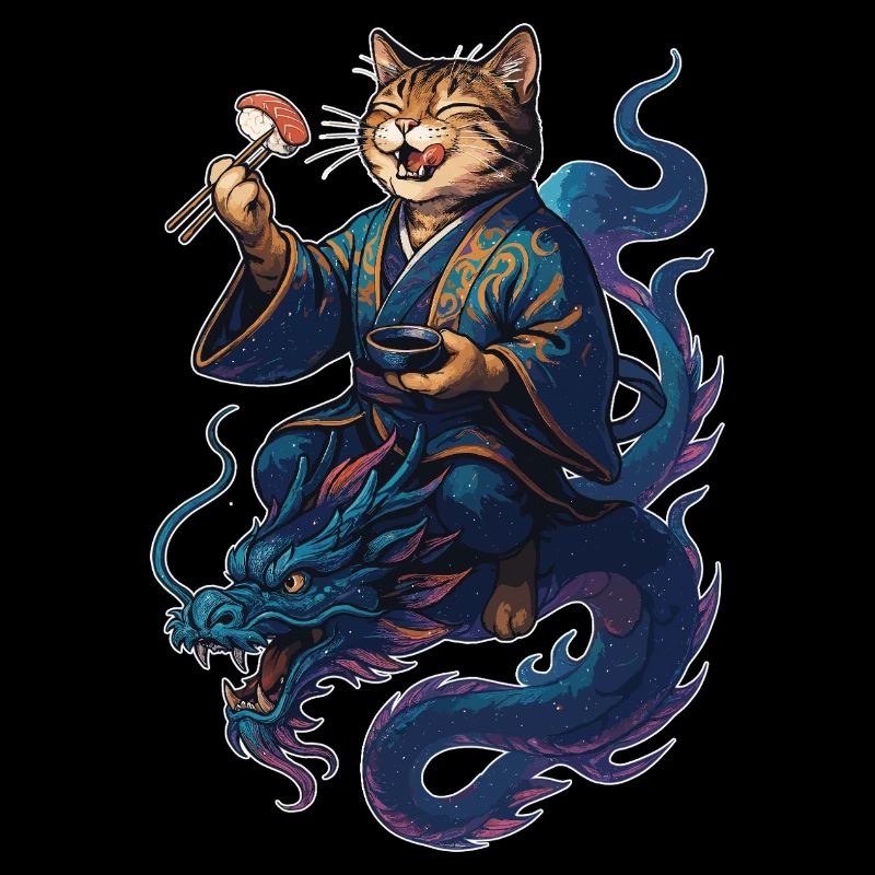 Sushi Cat Tiger Kimono Dragon Gift