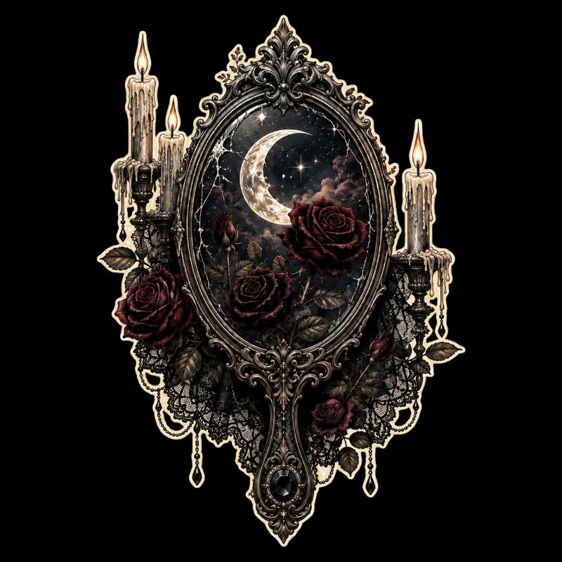 Gothic Spiegel mit Rosen und Kerzen