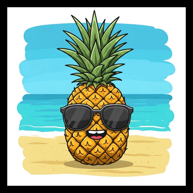 Pineapple with sunglasses on the beach