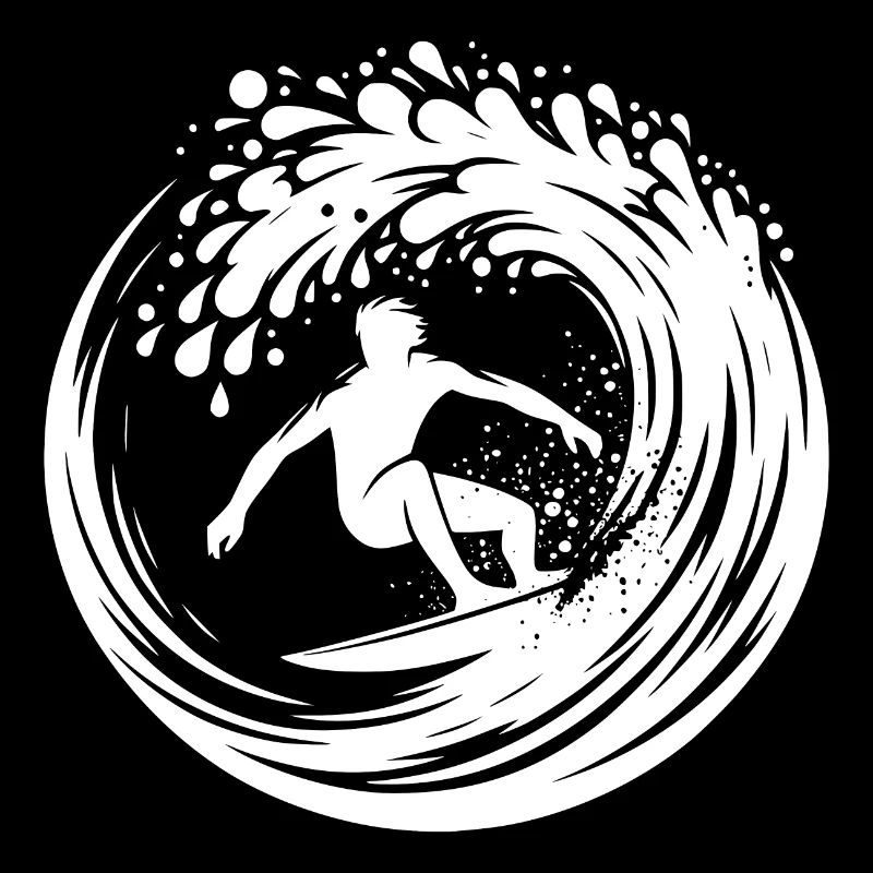 Eleganter Surfer der in großer Welle surft