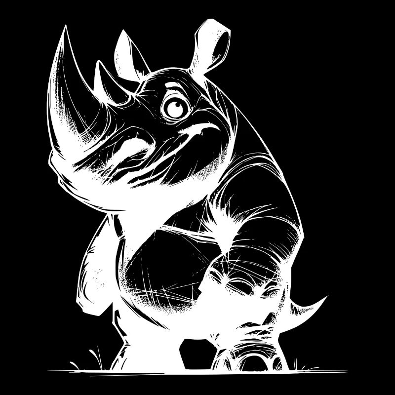 Drôle de rhinocéros noir avec une énorme corne
