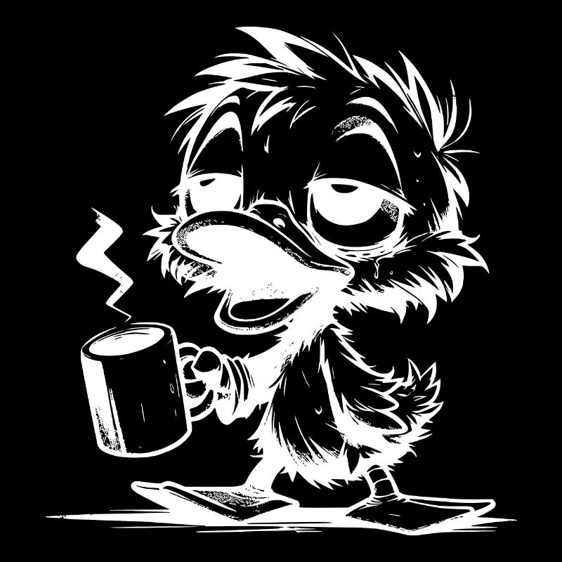 Canard dandinant fatigué avec tasse à café