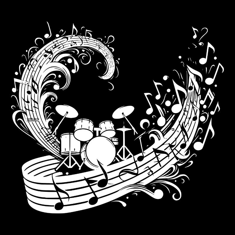 Drums with floating music Notes