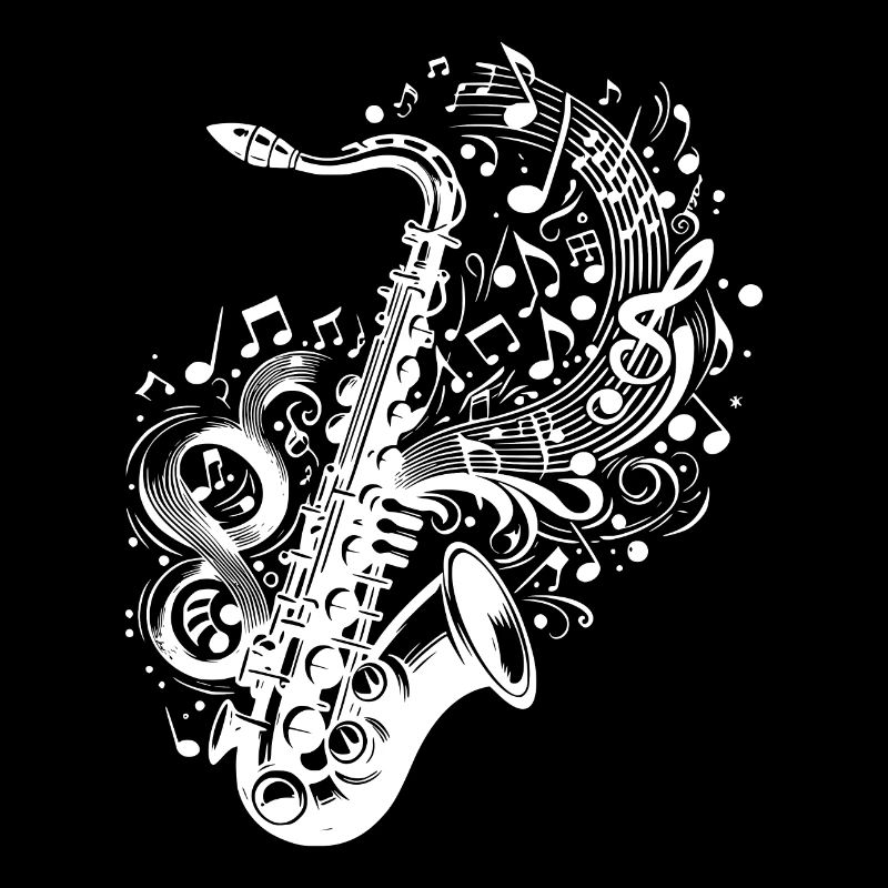 Saxophone with floating music notes