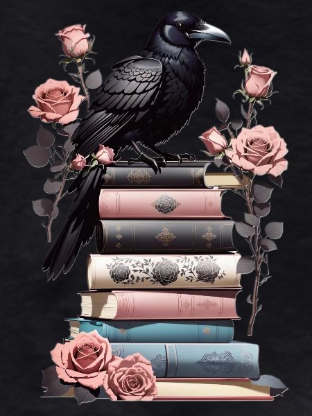 Bücherstapel mit Rabe