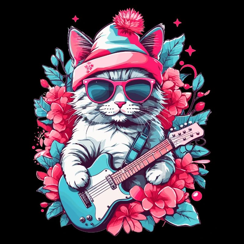 Chat mignon avec guitare