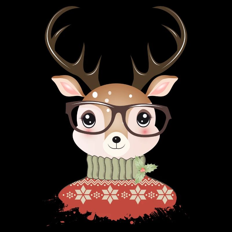 Cerf avec pull de Noël et lunettes de nerd