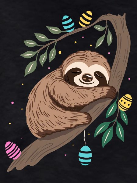 Easter Sloth with Easter Eggs