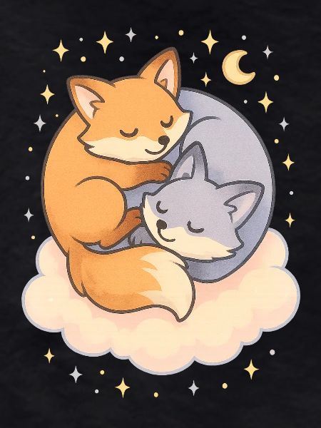 Cuddling Foxes Kawaii