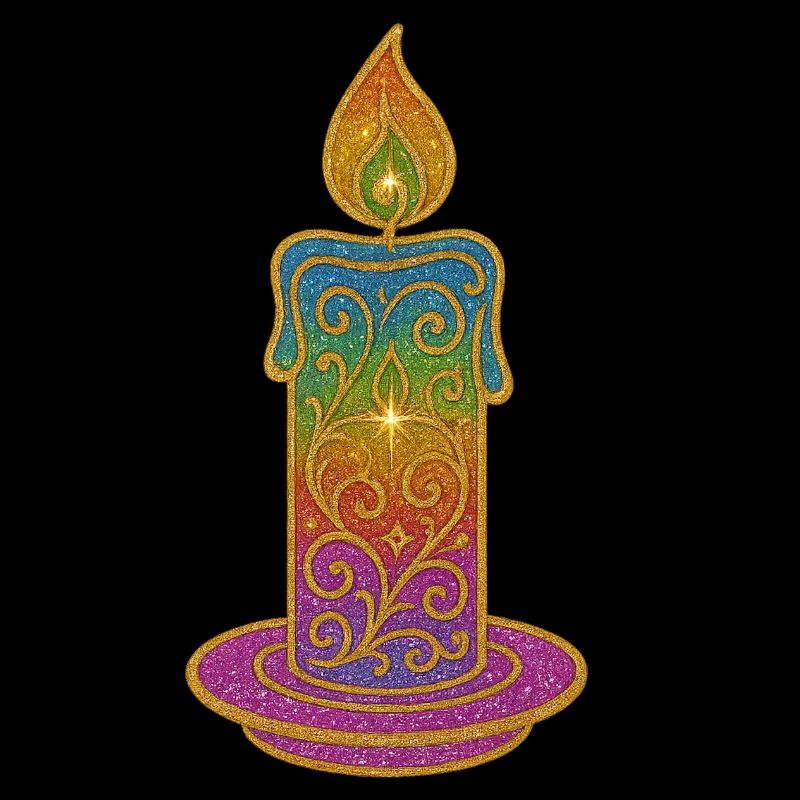 Regenbogen Kerzenflamme Glitzerdesign