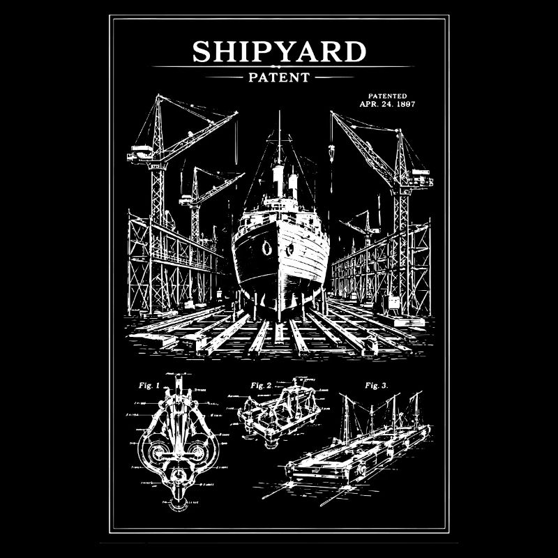 Vintage Shipyard Patent Line Art