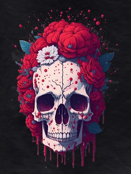 Skull with red flowers