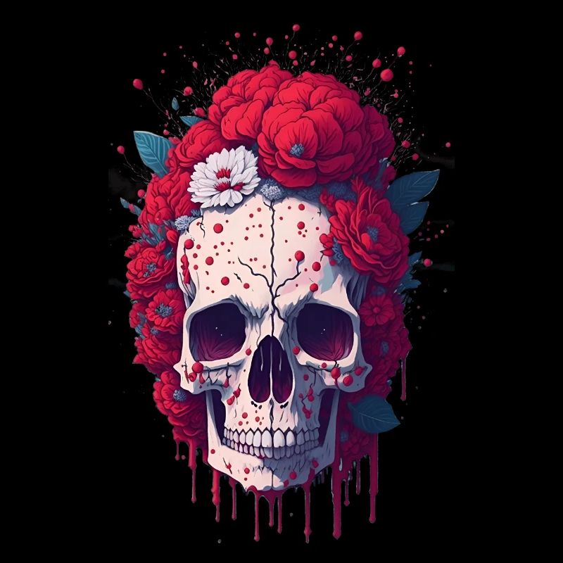 Skull with red flowers