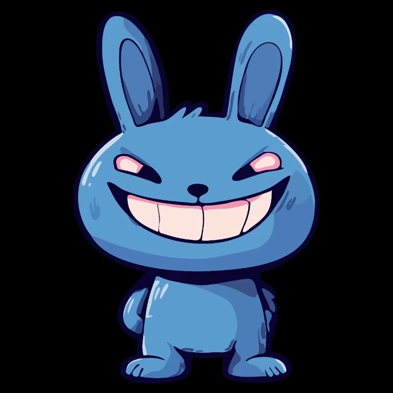 Evil Blue Bunny - Art animalier de dessin animé mignon effrayant