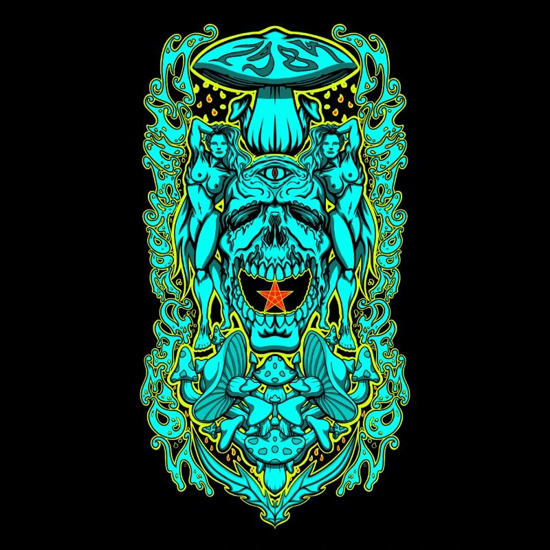 Psychedelic Skull Portal – Occult Mushroom Vision