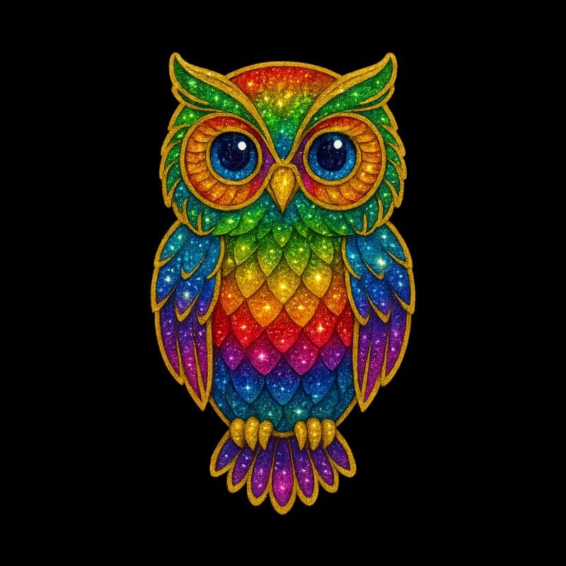 Rainbow Owls Glitter Art