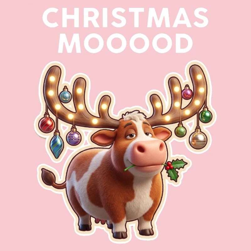 Weihnachtskuh mit Leuchtornamenten