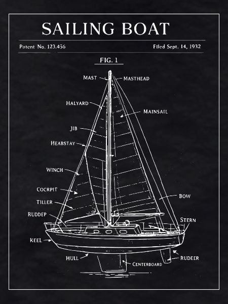 Sailing Boat Blueprint Line Art