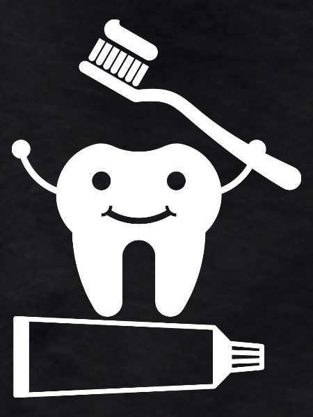 Tooth with toothbrush and toothpaste