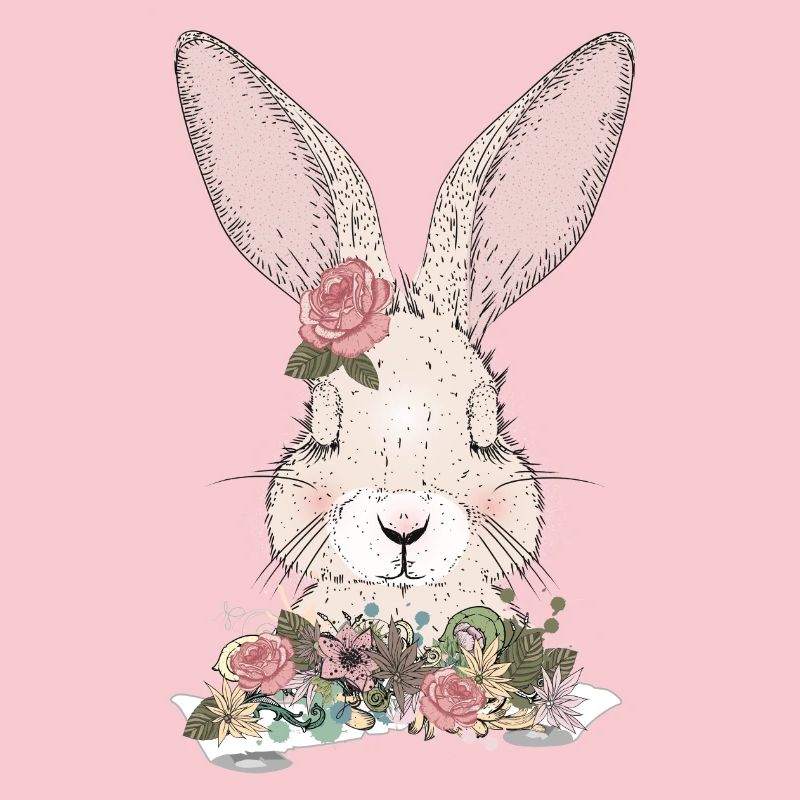 dreaming rabbit with floral ornament