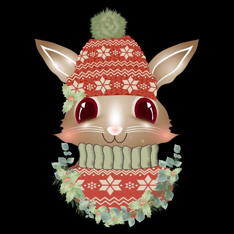 lapin brun avec pull, bonnet et couronne