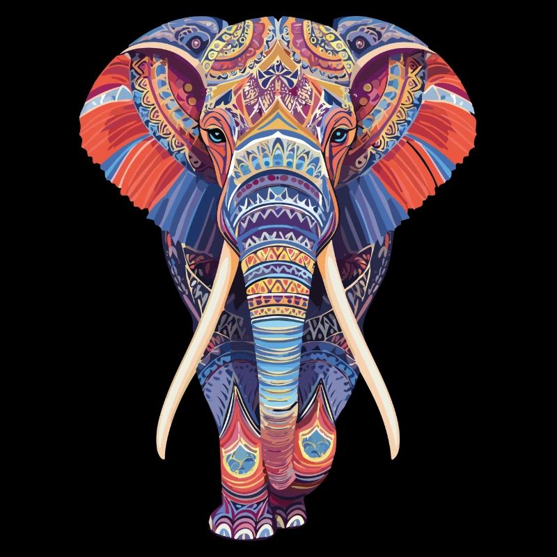 Elefant Mandala gehend frontal in bunter Optik