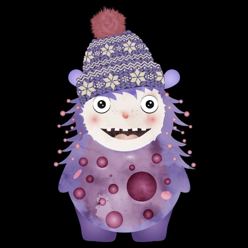 Monstre violet mignon avec chapeau d’hiver