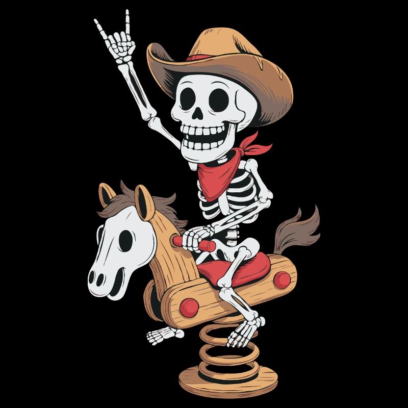 Squelette cow-boy sur cheval de cour de récréation dans le style rétro