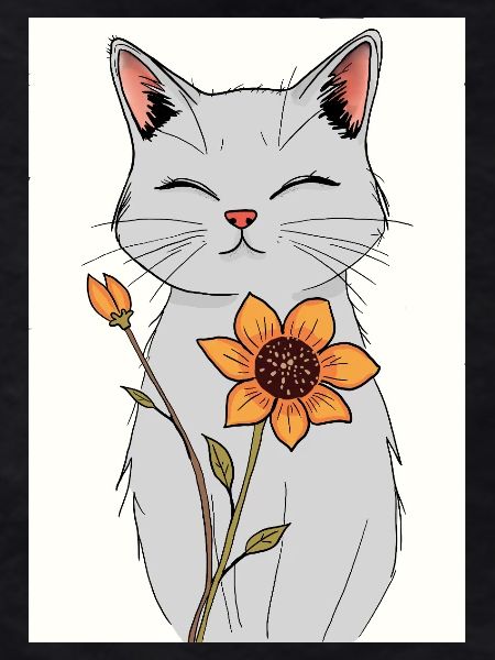 Serene Cat with Sunflower