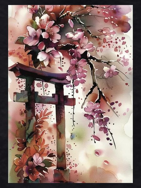 Sakura Torii im Aquarell