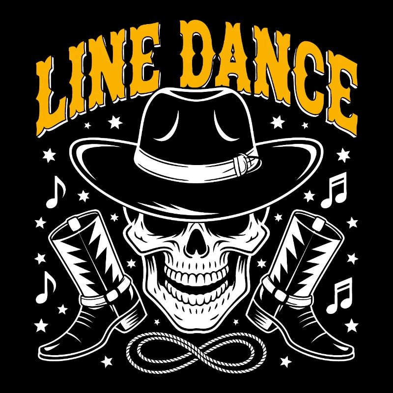 Crâne de danse en ligne avec stetson et bottes et lasso
