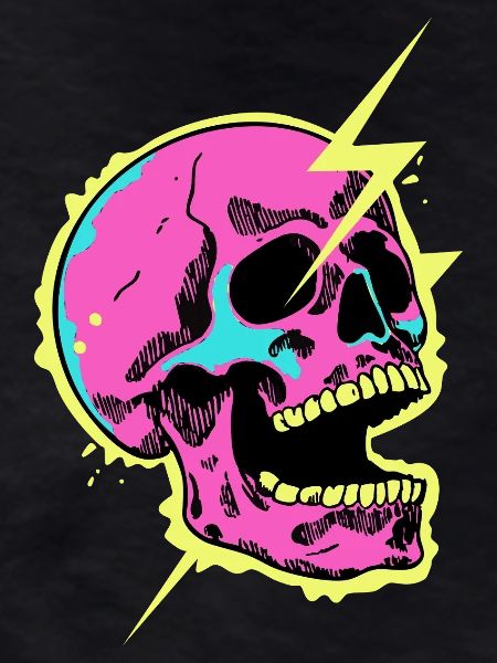 Neon Skull Lightning Burst