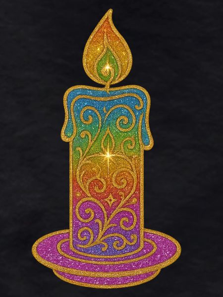 Rainbow Candle Flame Glitter Design
