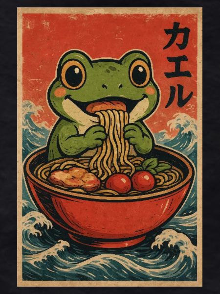 Frog Ramen Retro Poster