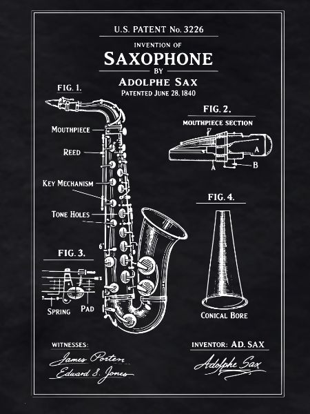 Saxophone Blueprint Patent Diagram