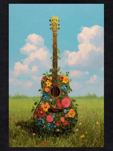 Floral Guitar in Meadow