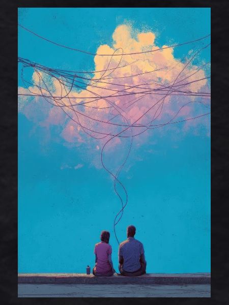 Sky Wires and Two Figures