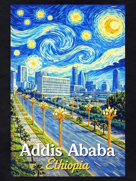 Addis Ababa Night Skyline Art