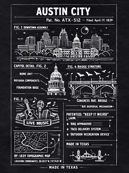 Austin City Skyline Map Print