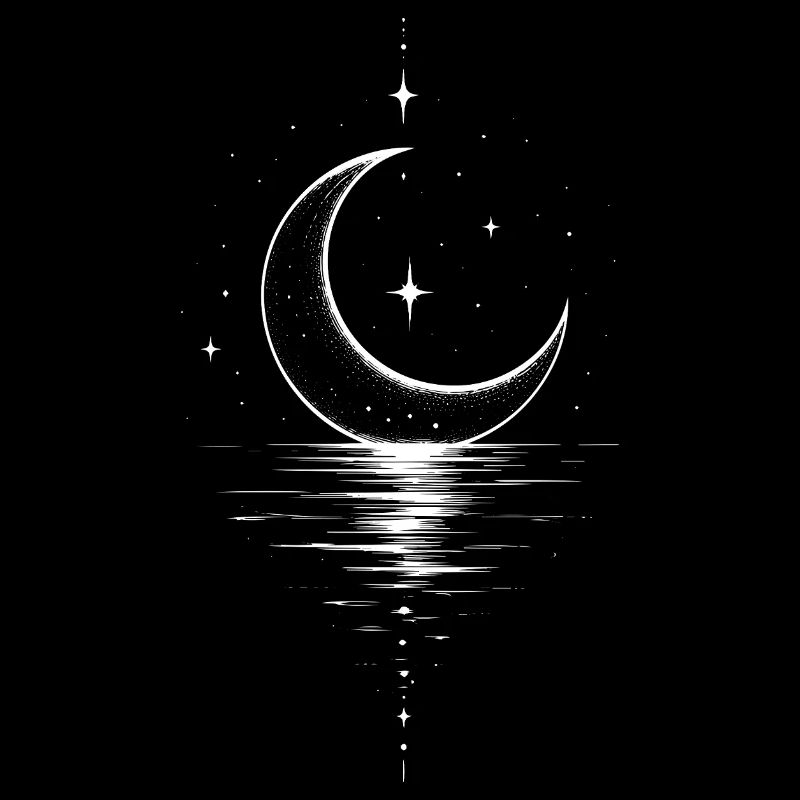 Crescent Moon Star Night Sky Motif